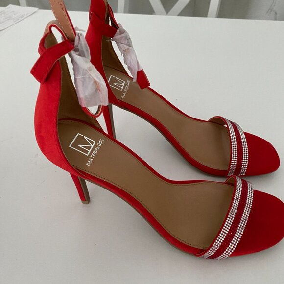 Material Girl Red Strappy Sandals with Rhinestones - Picture 6 of 8